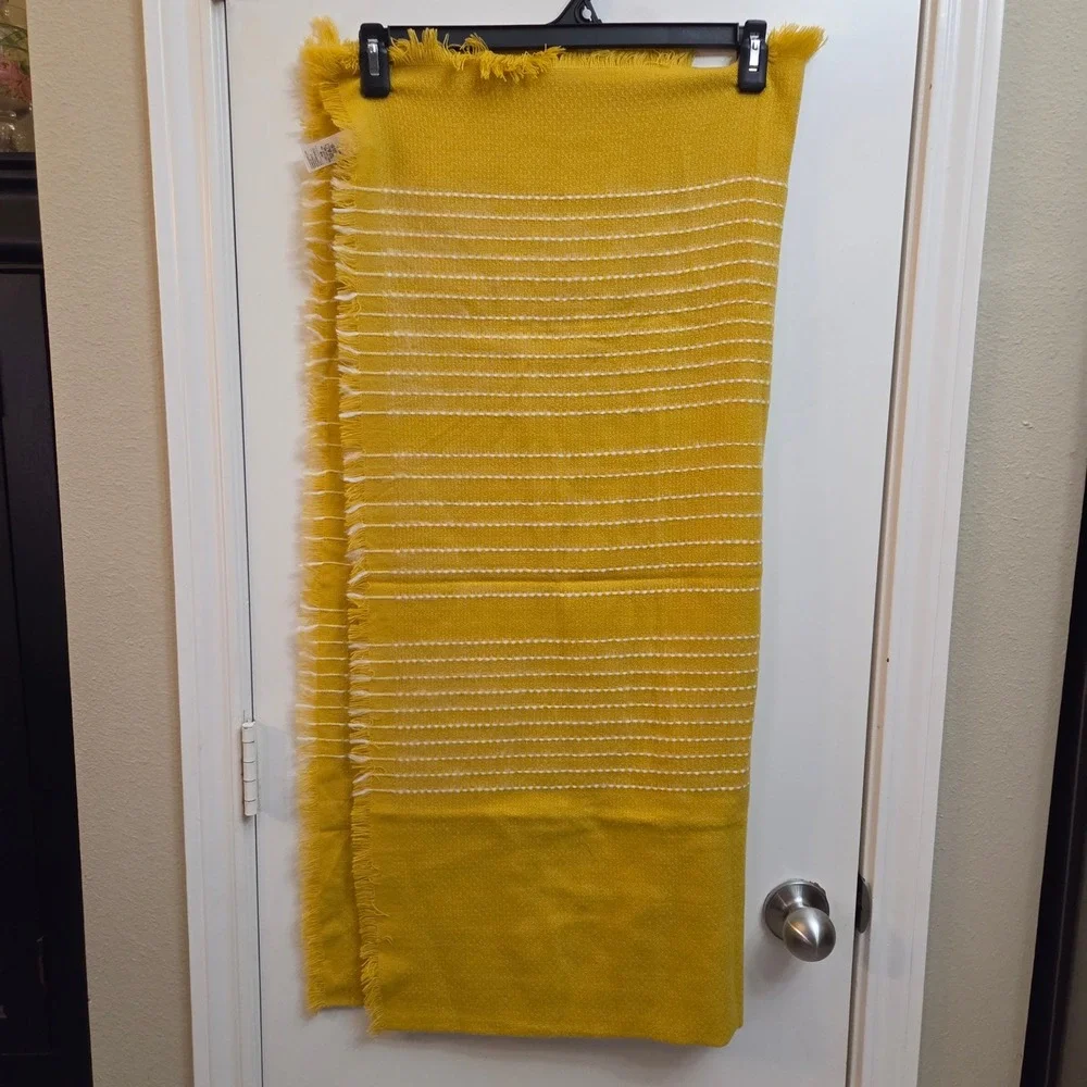 Old Navy Mustard Yellow White Striped Oversized Blanket Scarf Frayed Edge New